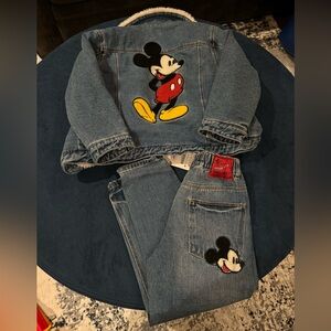 ZARA Mickey Mouse Patch Sherpa lined Jean Jacket with matching Jeans Boy5/6 BNWT